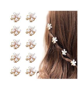 10 Pcs Small Mini Pearl Claw Clips with Flower Design, Sweet Artificial Bangs Clips Decorative Hair Accessories for Women Girls