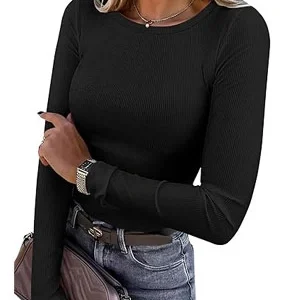 ANRABESS Women Long Sleeve Shirts Rib Knit Slim Fit Tops Basic Tee 2025 Fall Outfits Casual T-Shirt Underscrubs Layer Clothes